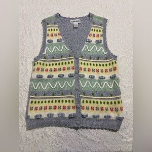 Vintage Alfred Dunner Chunky Knit Colorful Nordic Style Sweater Vest Size Small